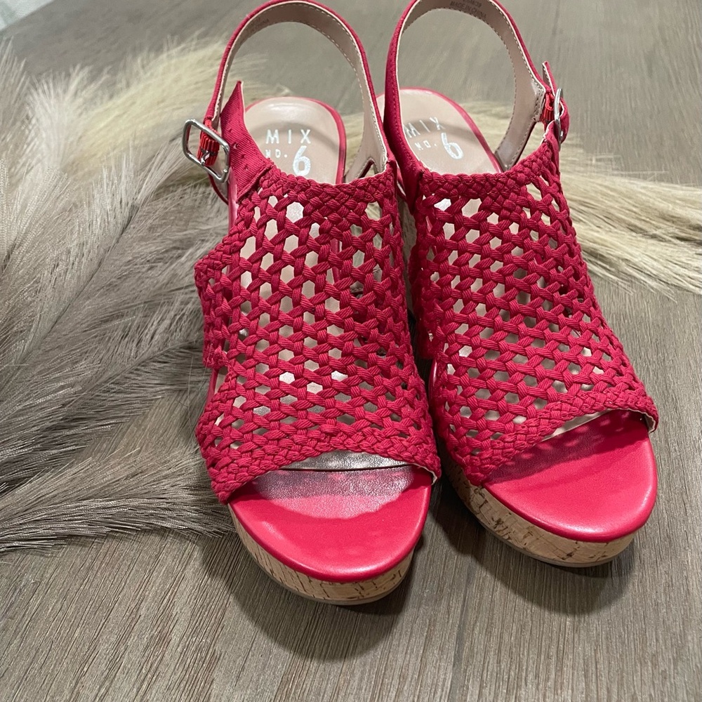 Red Woven Women's Wedges